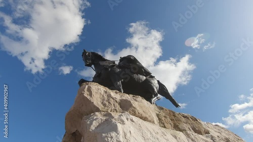 Statue of Albanian national hero George Kastrioti Skanderbeg, an Albanian nobleman and military commander who led a rebellion against the Ottoman Empire, in the main square of capital city of Tirana. photo