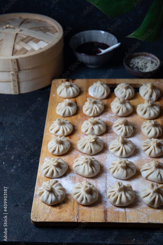 Close up of uncooked Baozi chinese dumplings. Azian dumplings Close up of uncooked Baozi chinese dumplings. Azian dumplings