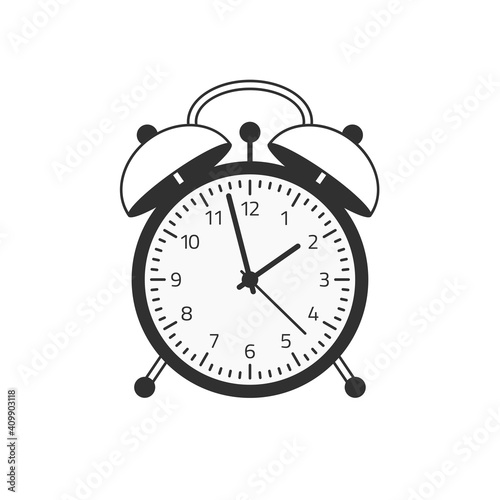 Illustration of alarm clock isolated on white background. Modern flat design style. Alarm Clock icon.