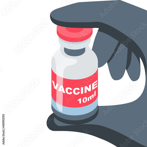 Close-up doctor hold vaccine in ampoule. Medical equipment and drugs.Injection drugs.Antidote for the flu.Vector illustration flat design.Isolated on white background.Templatemedicalinjection. photo