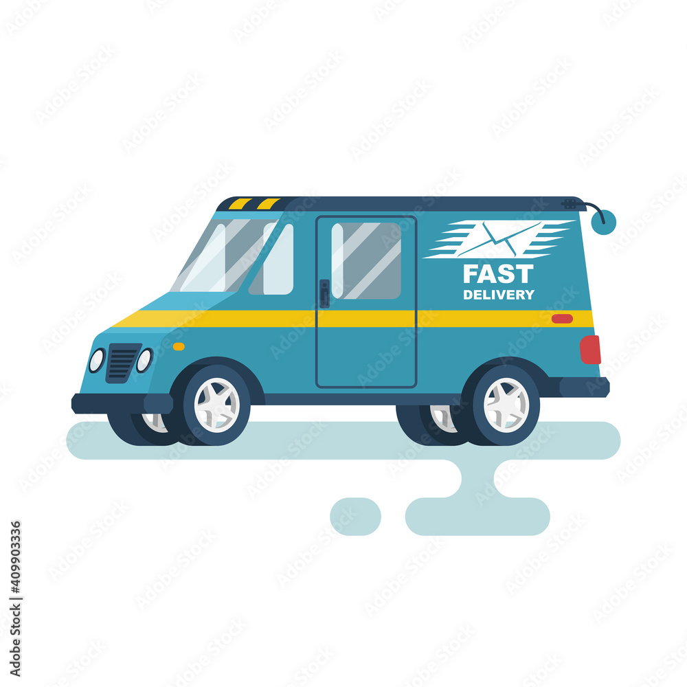 Fast delivery truck. Delivery service concept. Fast service truck. Vector illustration flat design. Isolated on white background. Fast delivery truck. Delivery service concept. Fast service truck. Vector illustration flat design. Isolated on white background.