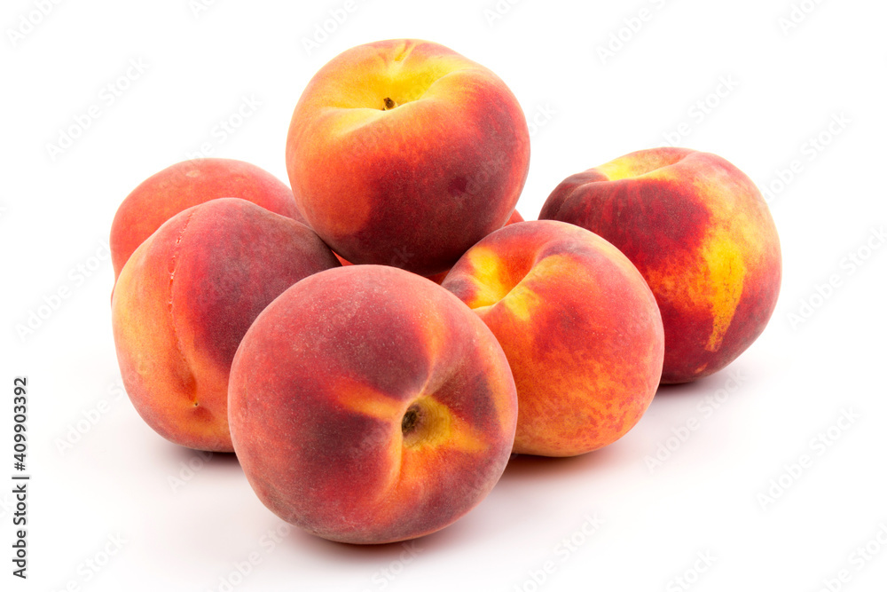 Summer fruit background. Ripe juicy peaches on white background. Copy space. Fresh organic fruit vegan food. Harvest concept Summer fruit background. Ripe juicy peaches on white background. Copy space. Fresh organic fruit vegan food. Harvest concept