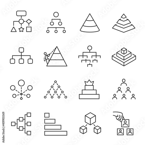 Structure, hierarchy, chart icon set. Line with editable stroke