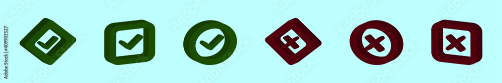 set of correct incorrect cartoon icon design template with various models. vector illustration isolated on blue background