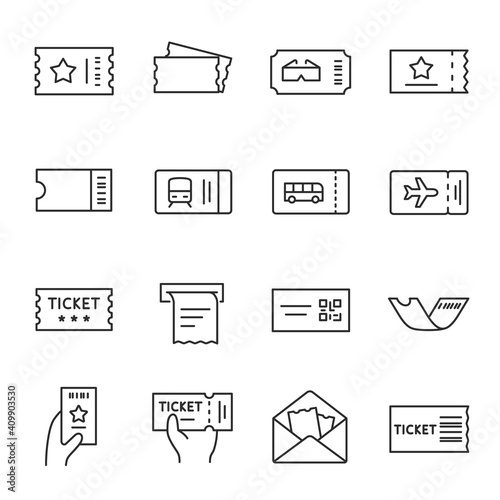 ticket icon set. Line with editable stroke