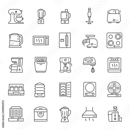 kitchen appliances icon set. Household devices. Line with editable stroke