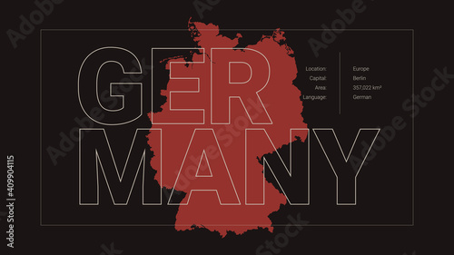 Germany map silhouette with country name and description, color vector detailed poster