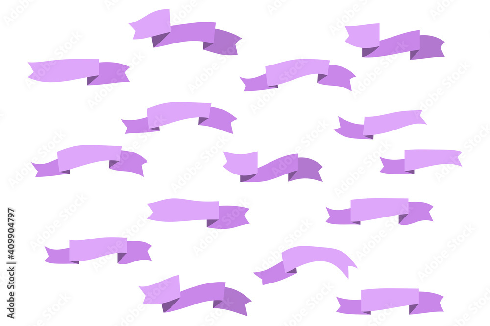 Set of violet flat ribbons isolated on white background. Ribbon banner vector illustration. Watercolor lace.