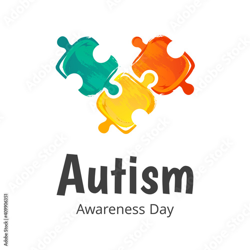 Banner for Autism Awareness Month. Illustration with heart isolated on white background. Puzzle composition.