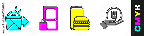 Set Online ordering noodles delivery, Online ordering and delivery, Online ordering and delivery and Online ordering and delivery icon. Vector.