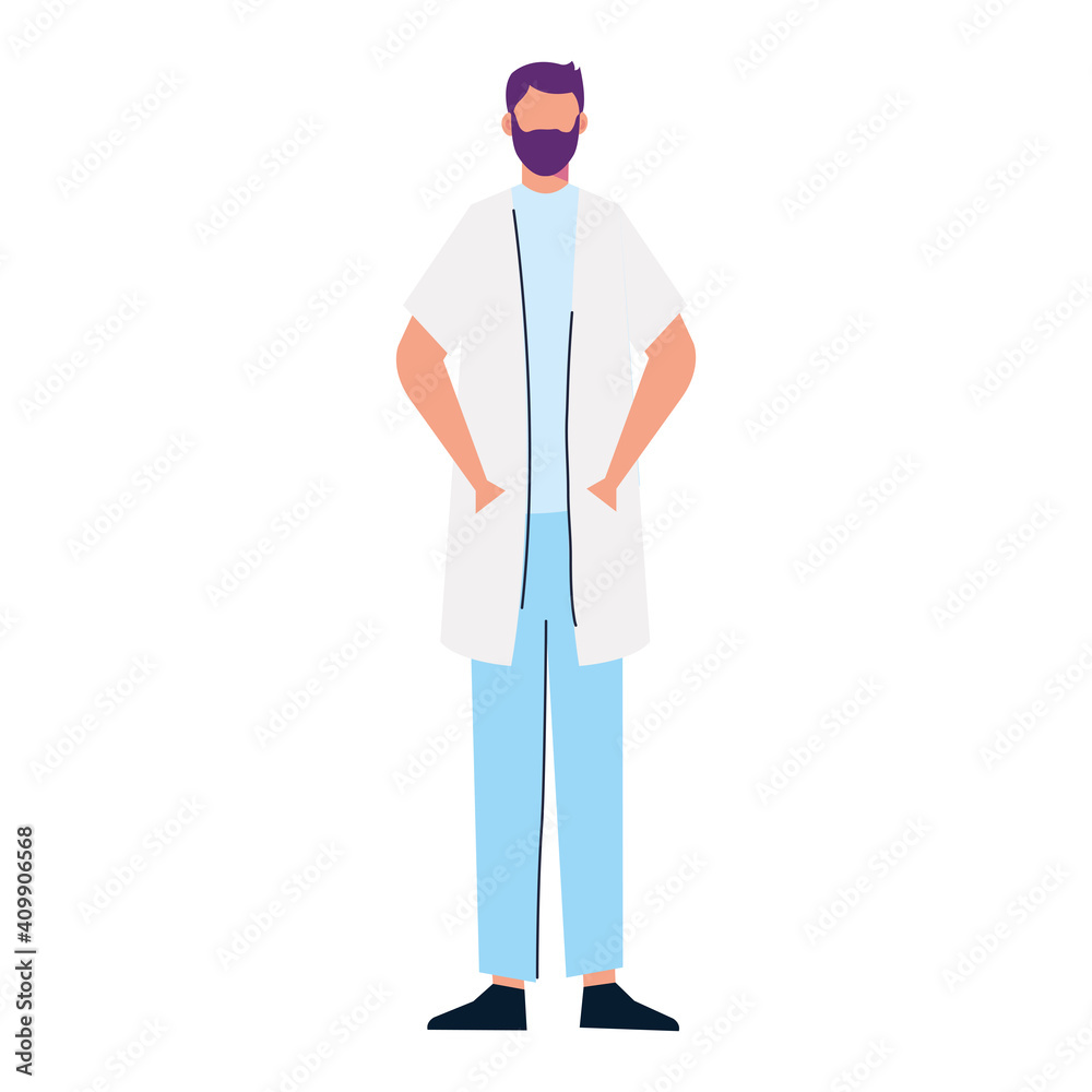 male doctor wearing medical mask standing character vector illustration design