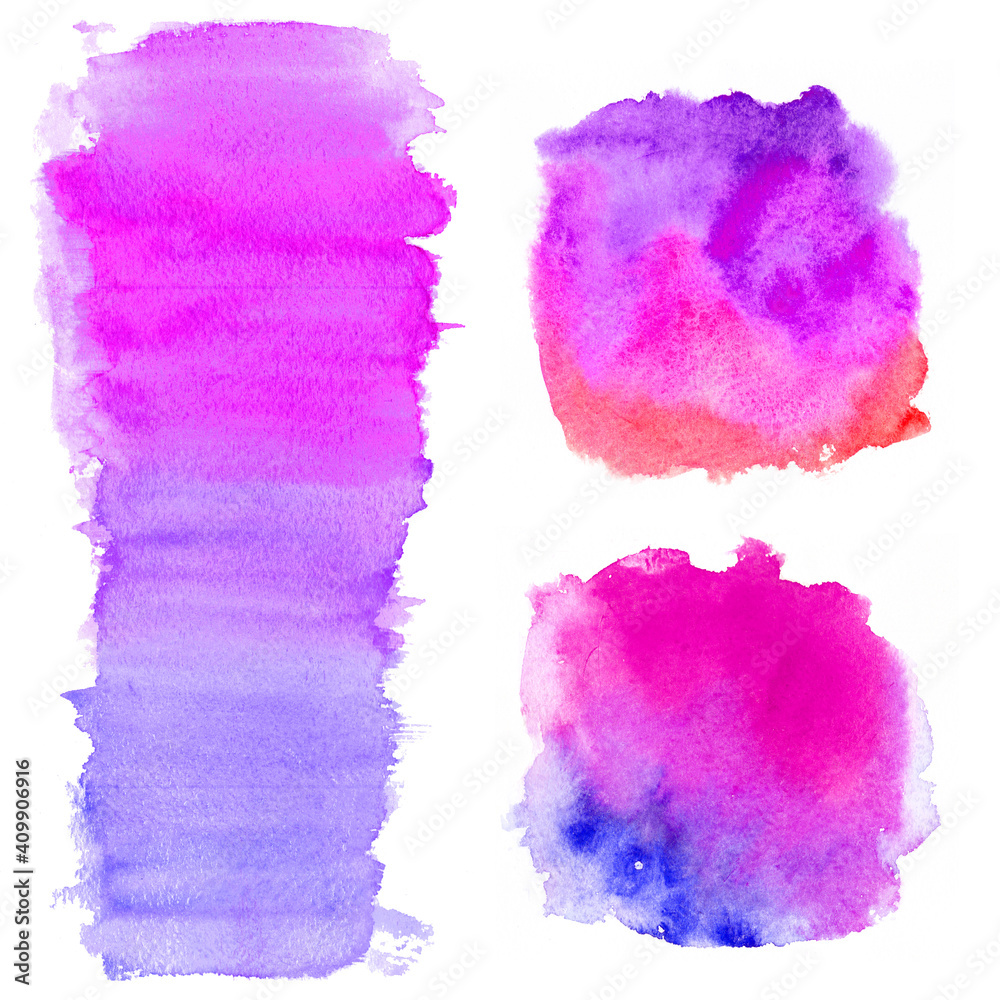 Hand drawm watercolor wash in purple and lilac colores