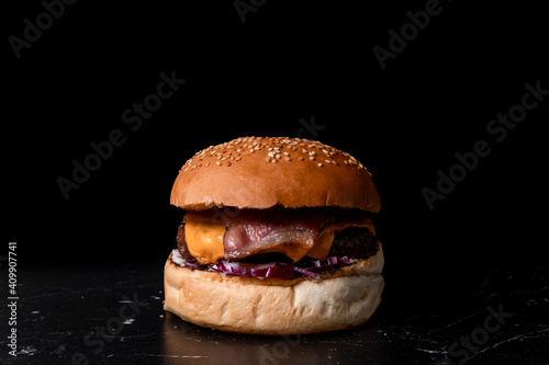 hamburger on black background