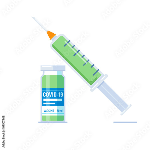 Vaccine covid bottle icon. Covid-19 vector syringe injection virus vaccine icon