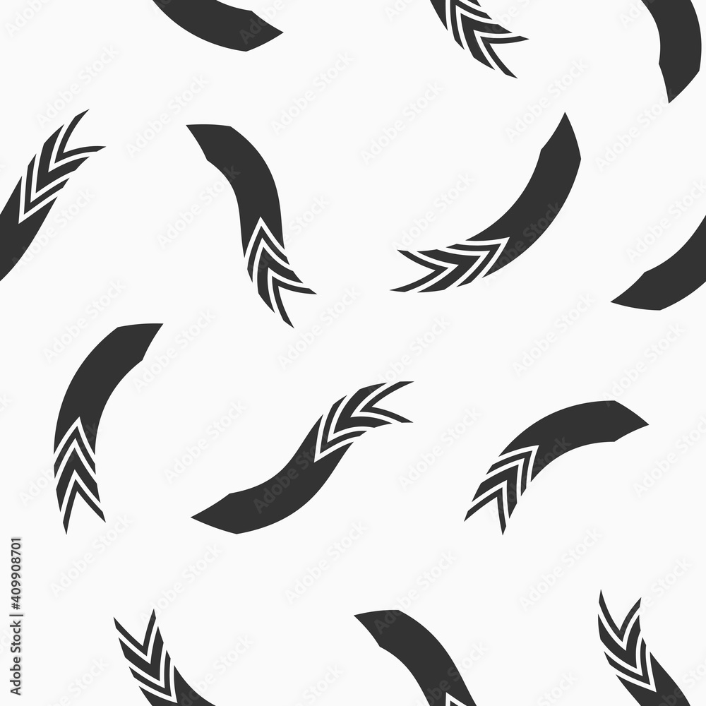 Seamless arrow pattern background. Smoothly randomly located curved arrows. Vector monochrome illustration.
