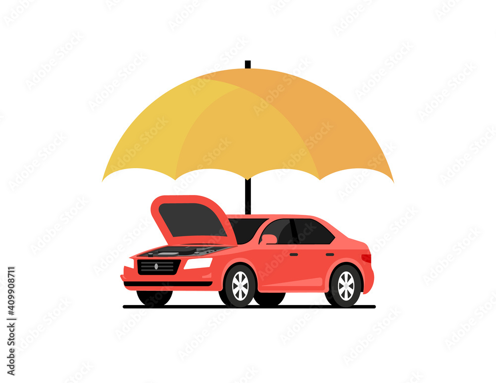 Car insurance vector logo concept protect icon. Car insurance policy umbrella cover care illustration