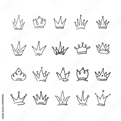 Hand drawn Crown vector collection. Doodle crowns vector illustration set. Royal head, King crown, Queen crown with various design.