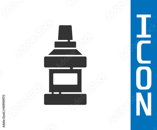 Grey Mouthwash plastic bottle icon isolated on white background. Liquid for rinsing mouth. Oralcare equipment. Vector.
