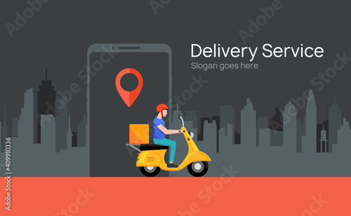 Free delivery boy phone service. Delivery man food or pizza motorcycle service, online order courier