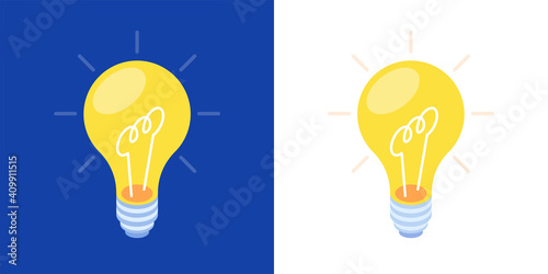 Electric light bulb. Two different backgrounds. Vector incandescent lamp pictured in isometric projection.