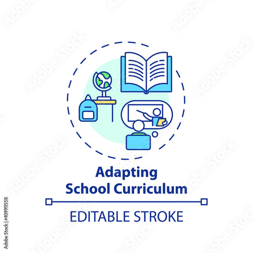 Adapting school curriculum concept icon. Online teaching tips. Dynamic process that modifies program of studies idea thin line illustration. Vector isolated outline RGB color drawing. Editable stroke photo