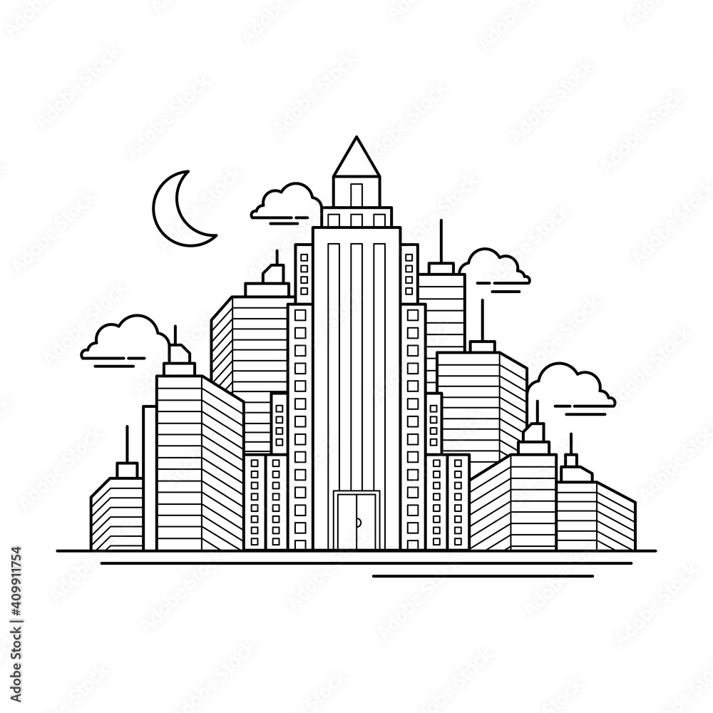 City Building Outline Design for Drawing Book Style ten