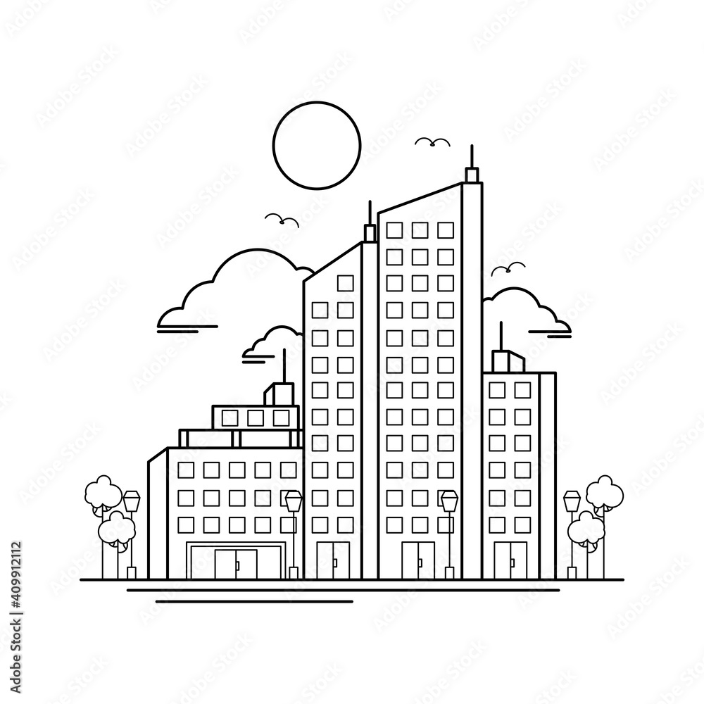 City Building Outline Design for Drawing Book Style two