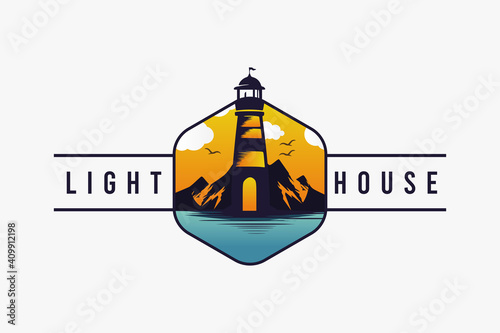 Lighthouse logo design template Premium Vector