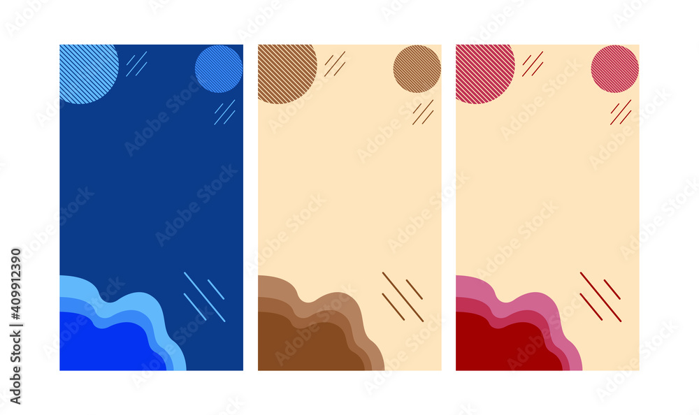 Set of backgrounds for stories. Interesting wallpaper for mobile. Illustration of shapes. Red, yellow, blue