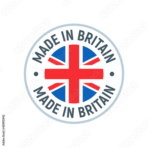 Made in UK Britain flag logo. English brand sticker made in Britain vector stamp