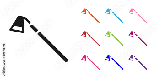 Black Garden hoe icon isolated on white background. Tool for horticulture, agriculture, farming. Set icons colorful. Vector.