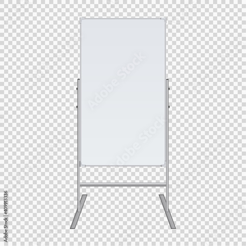 Empty Flip chart blank on tripod over white background. Office Whiteboard For Business Training in office. Isolated Illustration EPS 10. Board Banner Stand 3d rendering for promotional presentation