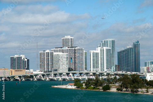 Miami Skyline And The Landing Airplane © Ramunas