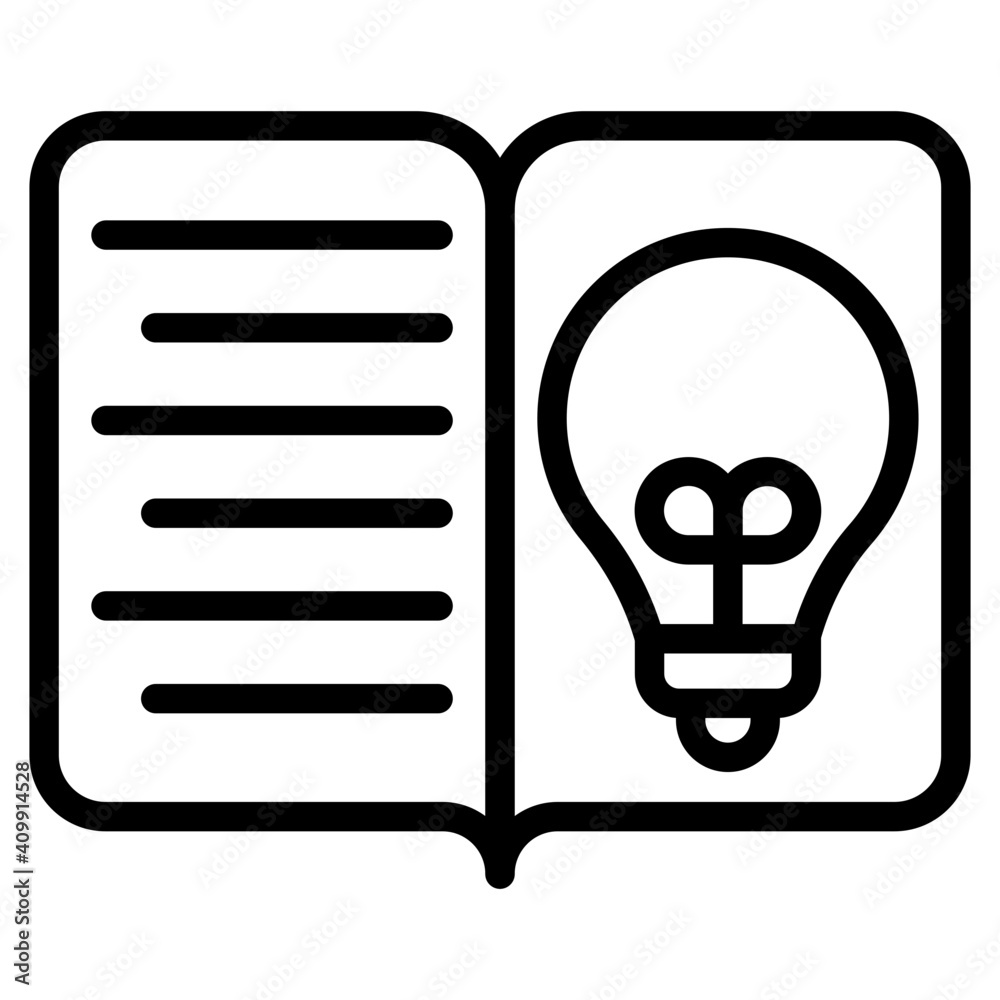 Linear design icon of creative learning, book with light bulb Linear design icon of creative learning, book with light bulb