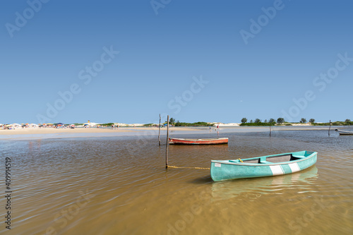 Boats on the beach on a summer day in Brazil