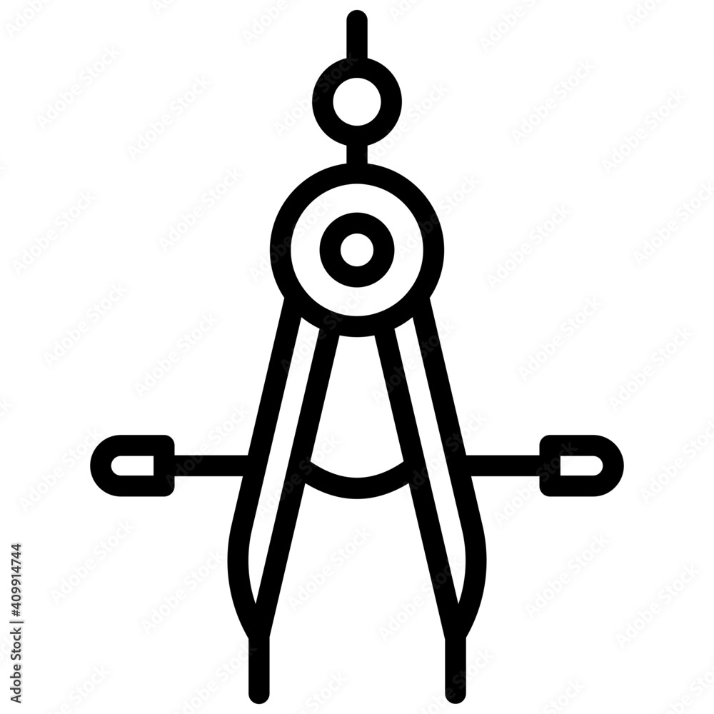 A drafting tool icon in outline style, compass vector