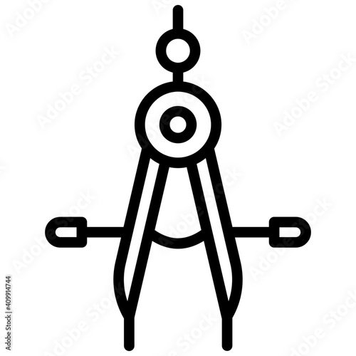 A drafting tool icon in outline style, compass vector