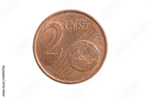 2 euro cent coin on white background