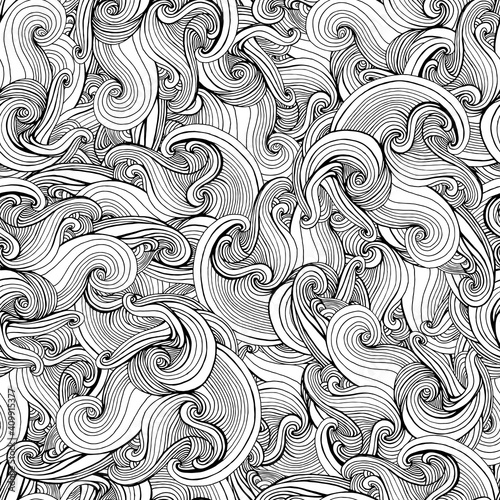 Abstract crazy curly psychedelic waves seamless pattern.