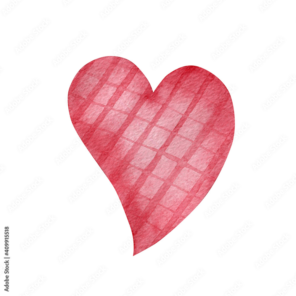 Watercolor decorative heart isolated on white background. Valentine's Day .