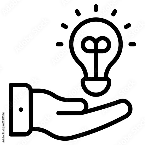 Light bulb on hand, idea care icon
