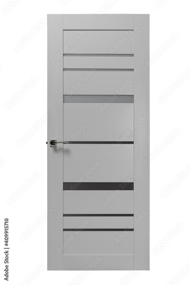 Modern gray wooden door isolated on white background Modern gray wooden door isolated on white background