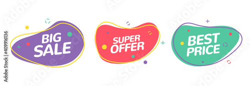 Fluid shape Sale element banner. Vector best offer splash badge discount bubble design