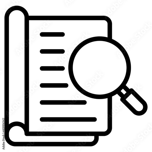 Book under magnifying glass, book analysis icon
