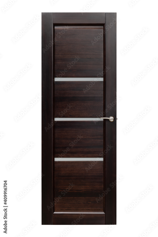 Modern brown wooden door isolated on white background
