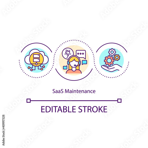SaaS maintenance concept icon. Software that is hosted remotely and delivered through web. Remote service idea thin line illustration. Vector isolated outline RGB color drawing. Editable stroke