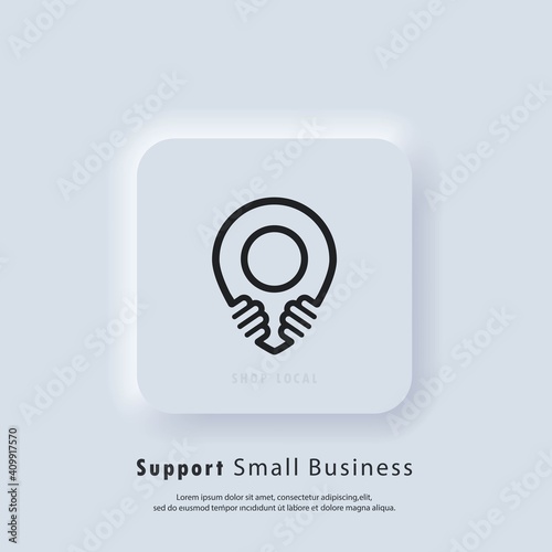 Support small business icon. Shop local products. Coronavirus Quarantine. Shop local symbol. Vector. UI icon. Neumorphic UI UX white user interface web button.