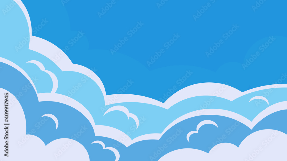 Blue sky on a background of white clouds. Clouds border. Banner template. Vector illustration in flat style Blue sky on a background of white clouds. Clouds border. Banner template. Vector illustration in flat style