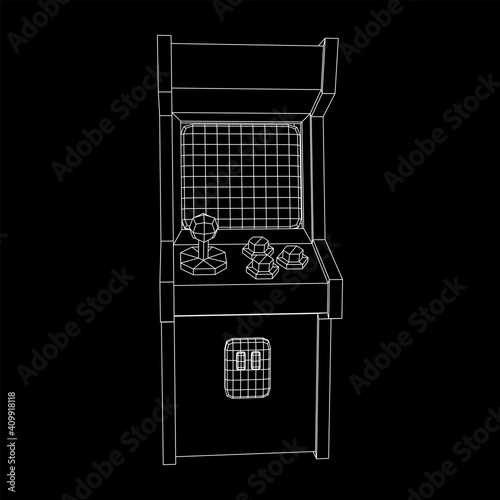 Arcade retro game machine. Wireframe low poly mesh vector illustration.