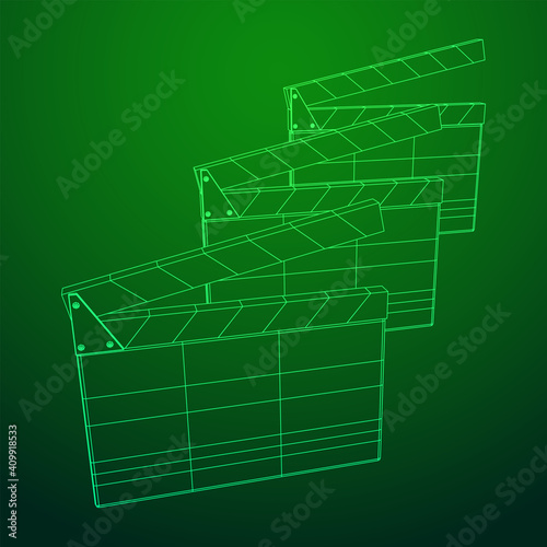 Movie clapper board. Film cinema concept. Wireframe low poly mesh vector illustration